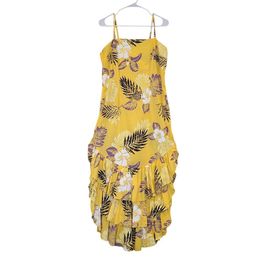 NOS‎ CC Fashions Hawaiian Muumuu Dress Maxi Yellow Floral Ruffles USA Vintage 12